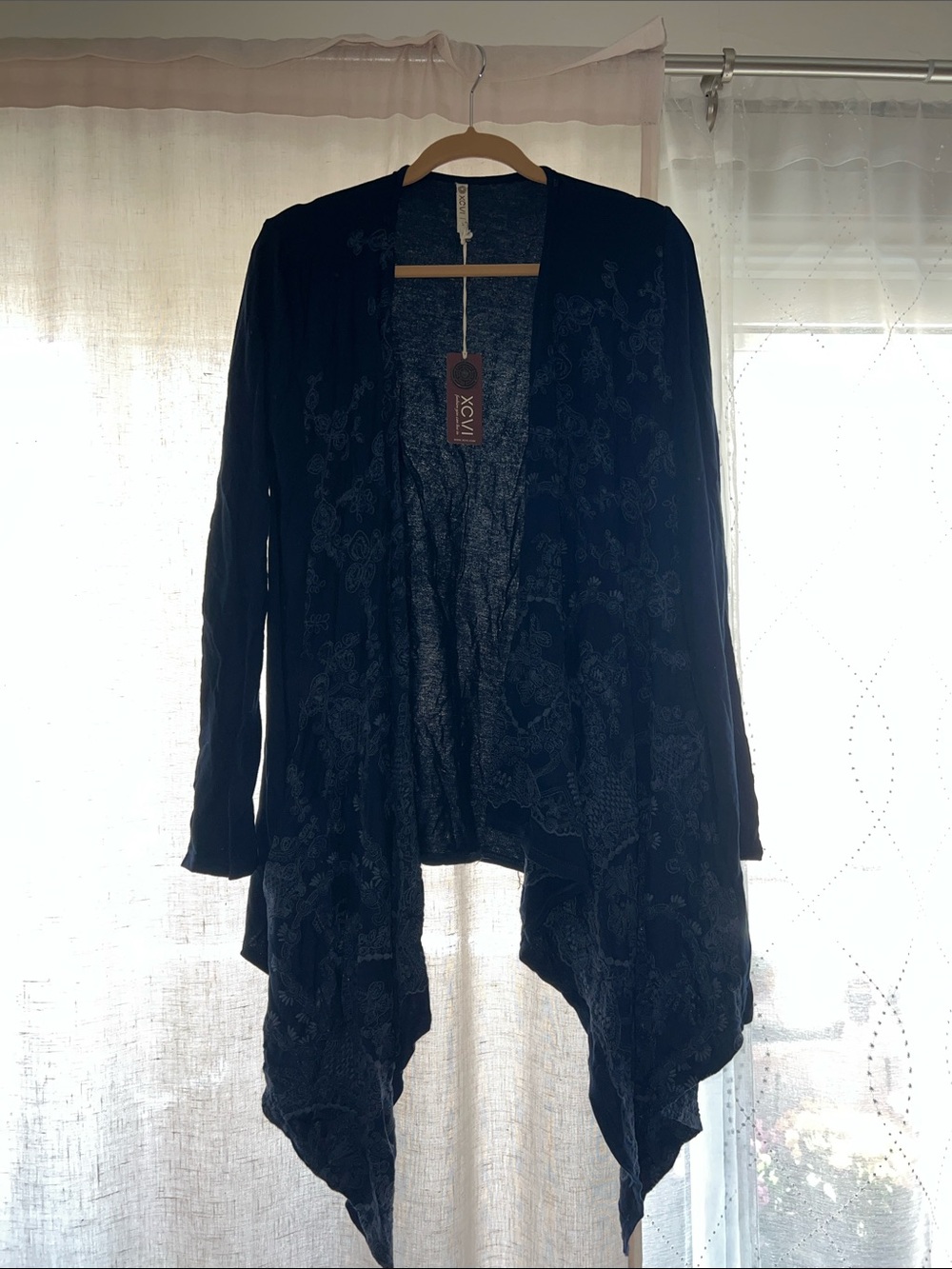 XCVI Women's Black Open-Front Draped Cardigan Sweater